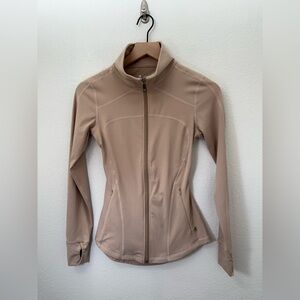 BuffBunny Open Back Zip Up Athletic Jacket Thumbholes Tan Slimming Gym Small